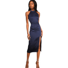 Lulus Perfectly Polished Navy Blue Halter Midi Dress Womens Large Blue