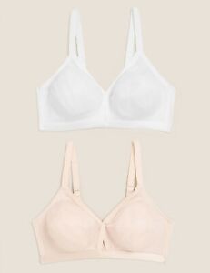 New Ex M&S Cotton Rich Padded Non Wired Full Cup T-Shirt Bra 36B White