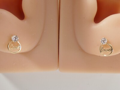 10K REAL SOLID YELLOW GOLD SCRIPT LOVE LETTER STUD EARRINGS DAINTY