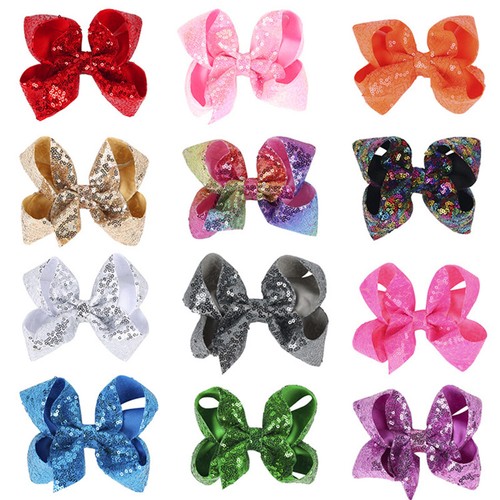 1PC Grosgrain Ribbon Hair Bows with Clip 5 inch Large Bow Sequins Hair Clip - Picture 4 of 25