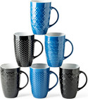 Large Coffee Mugs Set of 6, 22Oz Ceramic Tall Coffee Mugs Set with Textured Geom