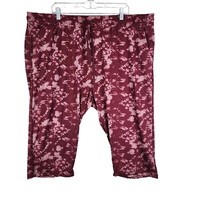 Womens Real Essentials Tie-Dye Burgundy Capri Pants Elastic Waist Size 3X