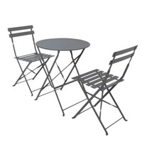 Charles Bentley Folding Metal Bistro Set - Dark Grey
