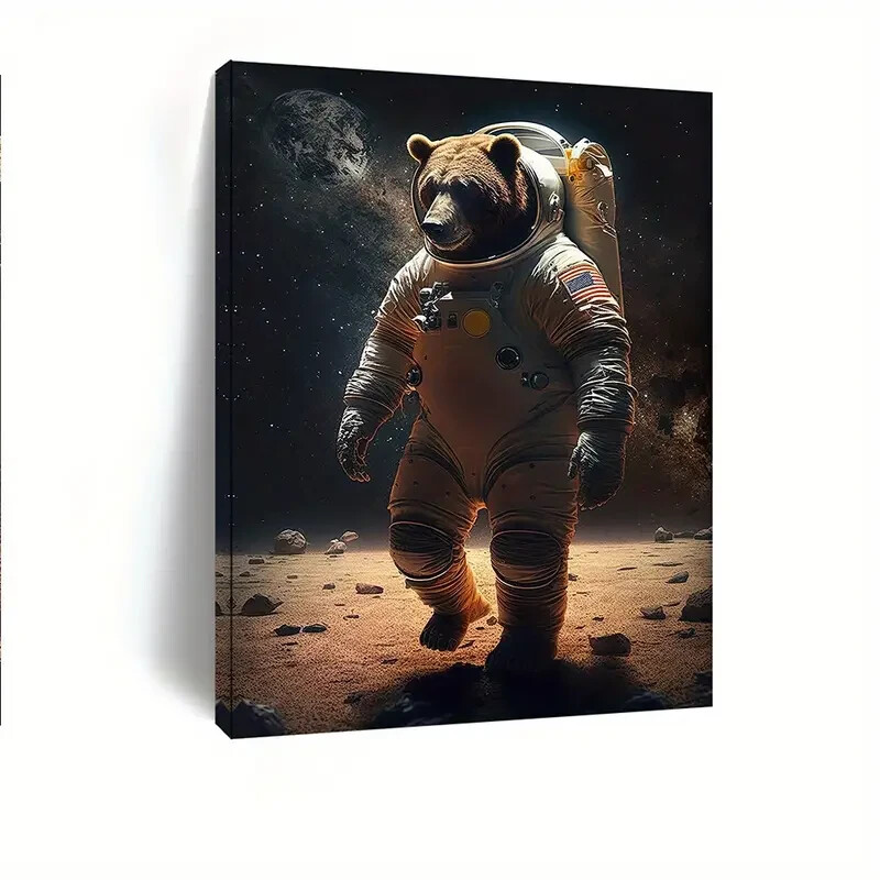 Vintage Style Astronaut Bear Wall Art  Canvas Unframed/Framed