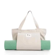 Canvas Tote Bag with Yoga Mat Carrier Sleeve and Inside Pocket, Gray
