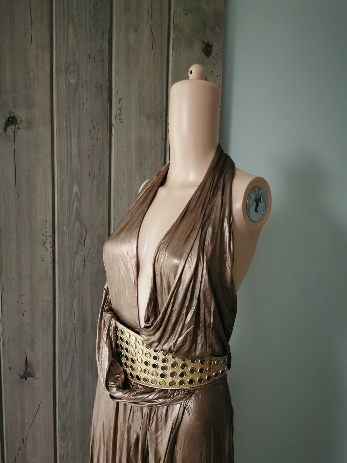 GUCCI Runway Liquid Gold Vintage DRESS WITH BELT SIZE IT40 Collectible image 10
