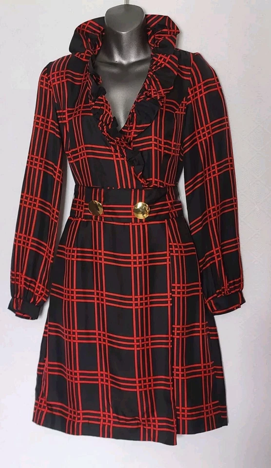 Vestido envolvente de seda a cuadros Elizabeth McKay XS/0 ¡IMPRESIONANTE! Foto 2 de 4