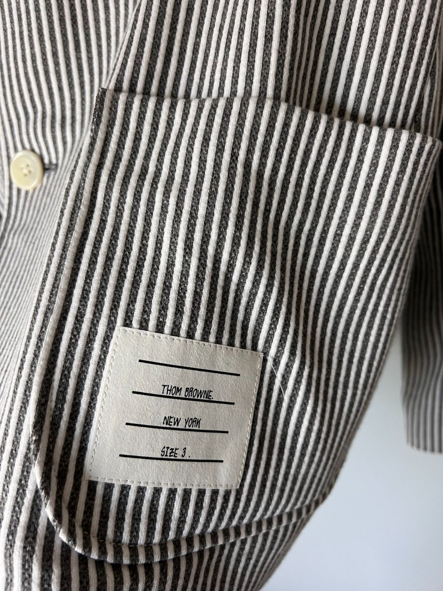 Thom Browne 4 Bar Seersucker Loopback Sack Jacket - Size 3 - Light