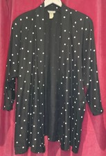 Vintage 80s Adrian Jordan Black White Polka Dot Shoulder Pads Open Jacket Size L