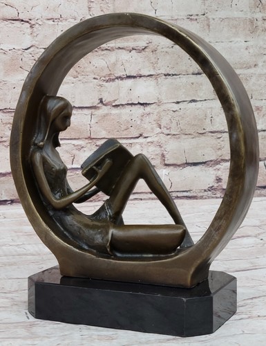 Signed Original Artwork Abstract Modern Art Girl Reading Book Bronze Sculpture - Picture 3 of 10