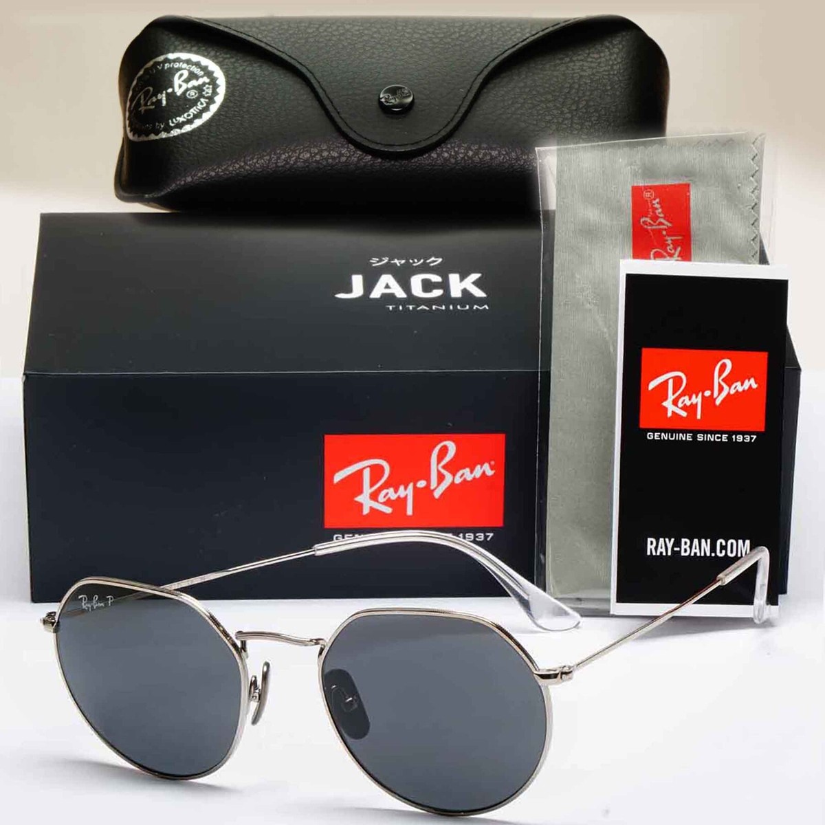Ray-Ban Sunglasses Jack Titanium Polarised Silver Black RB 8165