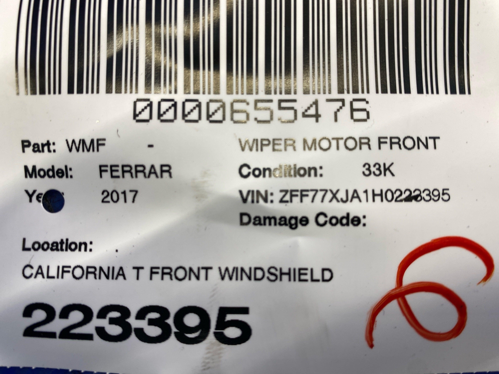 2015-2018 FERRARI CALIFORNIA T FRONT WINDSHIELD WASHER WIPER MOTOR UNIT OEM