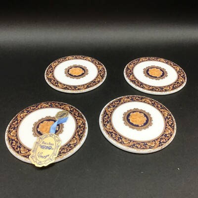Vintage Set of 4 T.Limoges 24kt Gilt Bacchus Porcelain Coasters. New in Box.