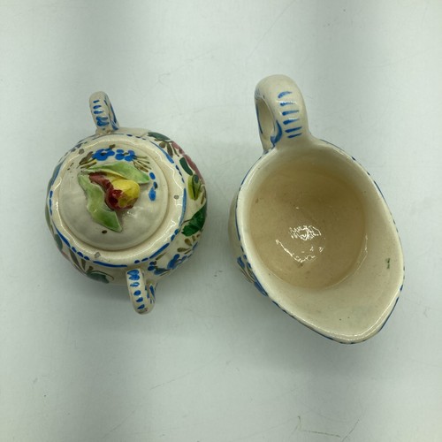 Italian Majolica Cream Lidded Sugar 1930s Handpainted Roses Italy Vintage Charm - Picture 5 of 8