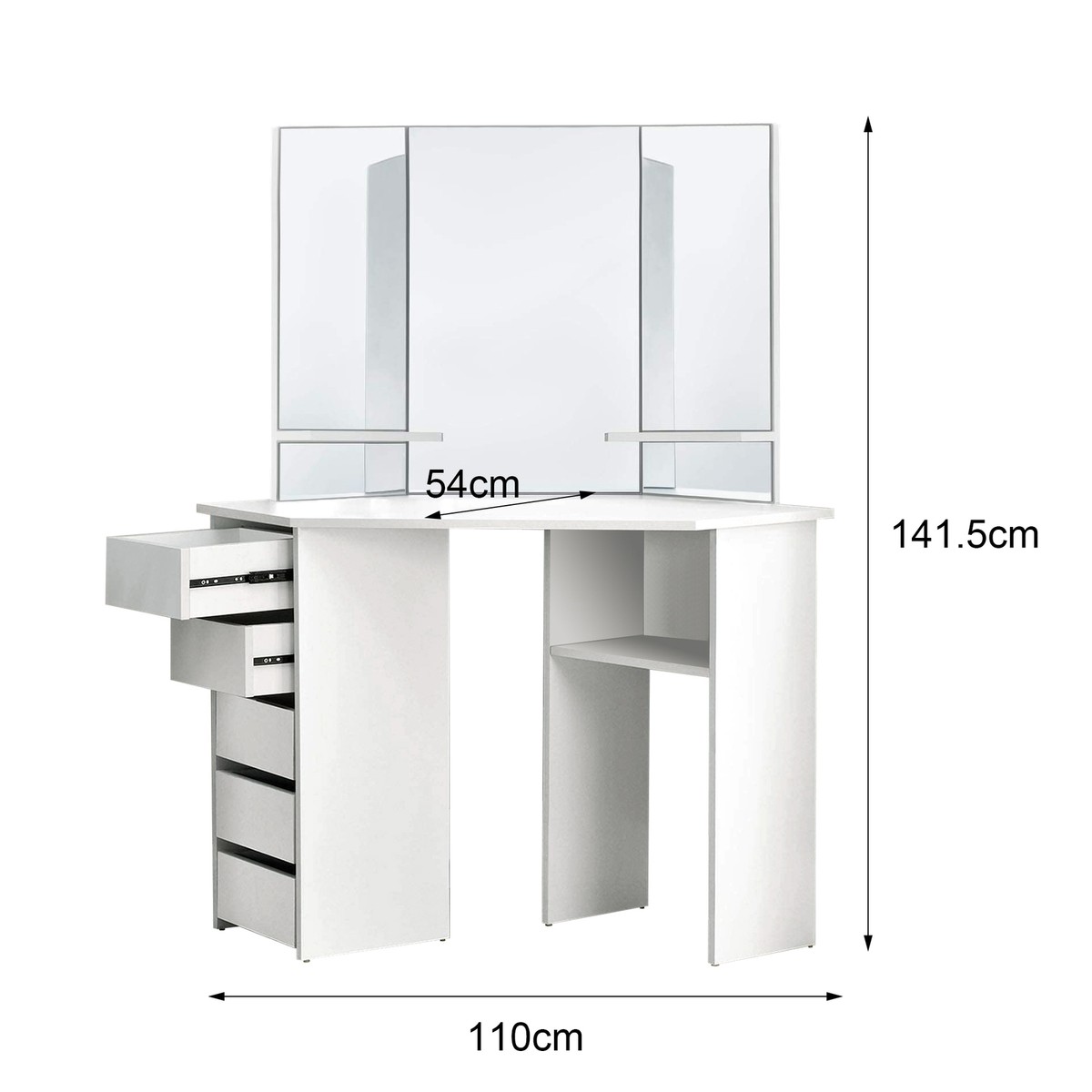 Toeletta Angolare Con Specchio E Cassetti - Comò Trucco Con Sgabello, Ideale Per Stanze Piccole - Foto 7