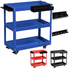3-Tier Rolling Tool Cart Mechanic Storage Cart Lockable Wheels + Side Tool Slods
