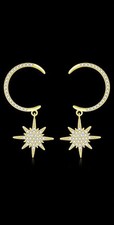 LAB Half Moon Star Drop Dangle 14K Gold plated Earrings