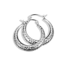 14K White Gold X Pattern Textured Hoop Earrings