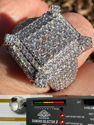Men's Real Solid 925 Silver MOISSANITE Large 3D Rectangular Iced Hip Hop Ring