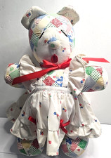 Fabric Rag Teddy Bear Handmade Rustic 16" Primitive Stuffed Animal Country Decor