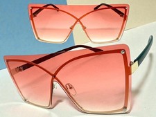 Oversized Trendy Bold Chic Modern Retro Shield SUNGLASSES Large Frame Pink Lens