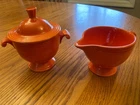 Vintage Fiesta - O-ring cream and sugar set - "radioactive" red (exc) (1936-69)