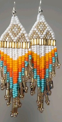 NATIVE AMERICAN  NAVAJO HAND BEADED DANGLED EARRINGS/FISH HOOK BACKS