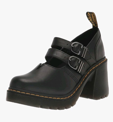 Dr. Martens Women's Black Leather Platform Mary Jane Buckle Strap Shoes 10