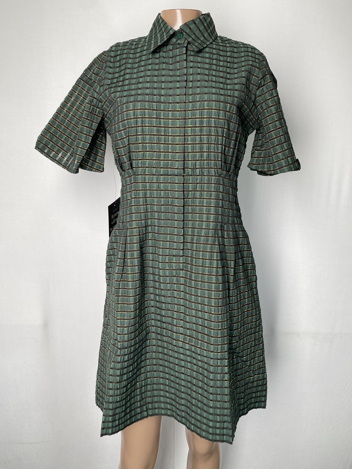 Tuckernuck Womens Mini Shirt Dress Hunter Green Size S Metallic Plaid Delaney