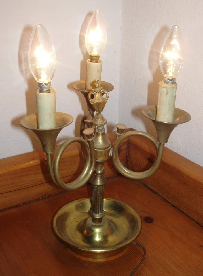 Rare lampe de table américaine 3 feux en laiton - années 1950 - Photo 2/4