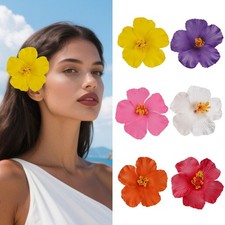 6 Pcs Hawaiian Flower Hair Clips for Women Plumeria Hibiscus Hair Clip Artifi...
