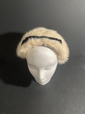 Vintage White Fur Pillbox Hat/Headpiece With Black Ribbon