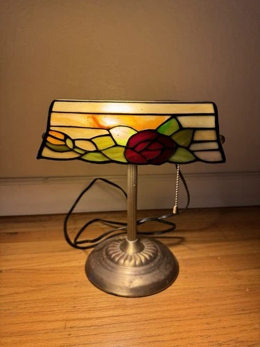 Vintage Tiffany Style Bankers Desk Lamp Stained Glass READ
