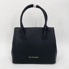 New Original Tru Trussardi Women Black Leather Shopping Tote Bag 76BTBITS02