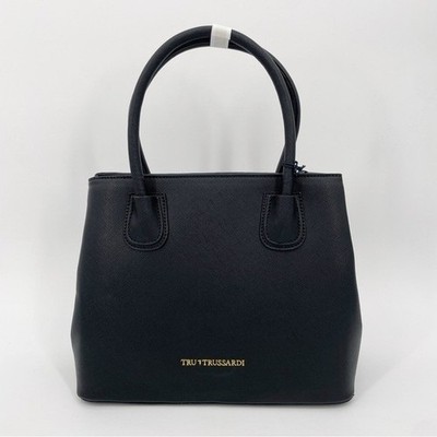 New Original Tru Trussardi Women Black Leather Shopping Tote Bag 76BTBITS02