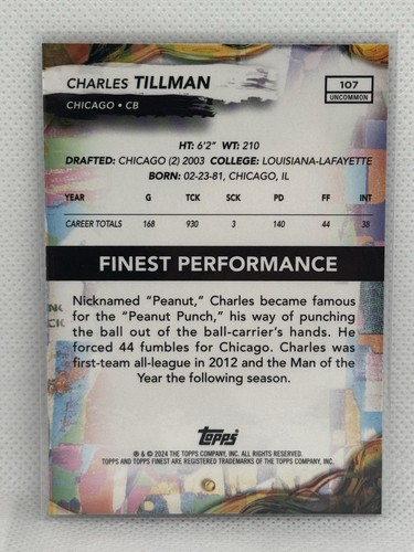 2024 Topps Finest Charles Tillman Non Comune #104 Viola X Fractor /99 - Foto 2 di 2