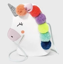 Cat & Jack Girl’s Purse Pom Pom White Unicorn Crossbody Bag New
