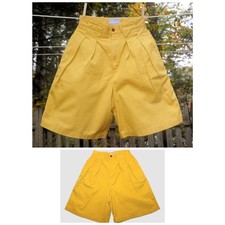 VTG 1990's Palmetto's Wide Leg Pleated Cotton Shorts Mustard Gold XXS/XS