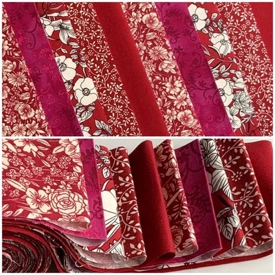 ROSE AND HUBBLE AND JOHN LOUDEN FABRICS 10 100% cotton fabric strips 2.5” x 42” jelly roll quilting floral claret wine C