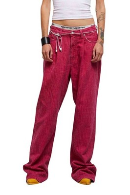 R13 Damon Pleated Damen Jeans 27 Leuchtend Pink Ausgestellt Reißverschluss Logo