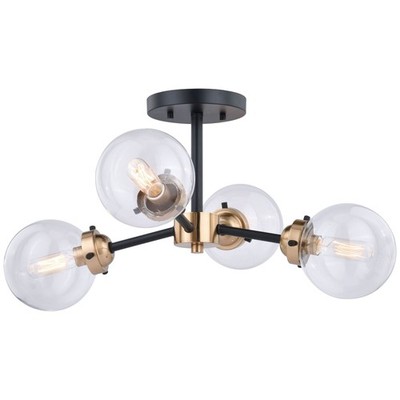 Orbit 4-Light Semi-Flush Mount in Industrial and Sputnik Style 10.5 Inches Tall