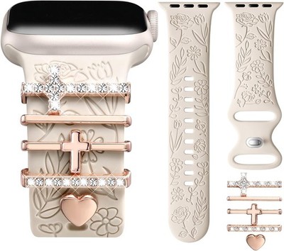 Flower Engraved Band Compatible with Apple Watch Bands 44mm 42mm 45mm 46mm for W