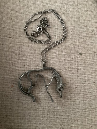 Vintage Pewter Horse Pendant Necklace