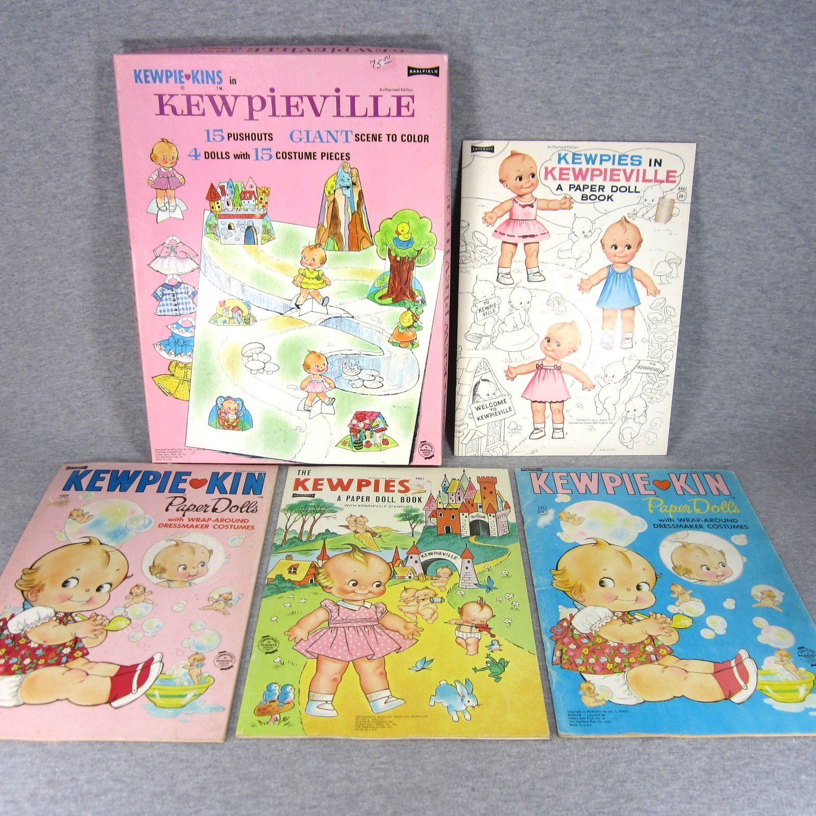 Vtg Kewpie-Kin Paper Dolls Book Lot Kewpieville 1960s Saalfield/Artcraft Uncut