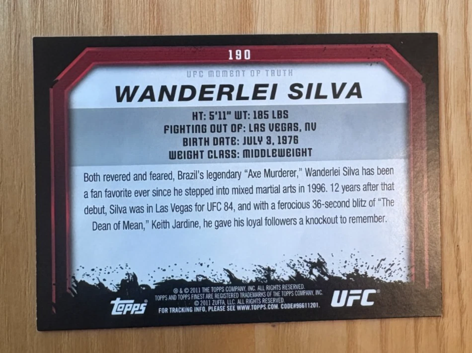 Wanderlei Silva 2011 Topps UFC Moment of Truth #190 Gold Parallel - Image 2 of 2