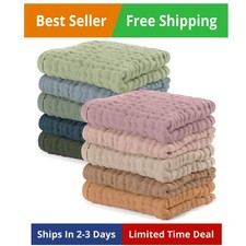 Muslin Baby Washcloths 10 Pack - Soft 6-Layer Cotton Wash Cloths for Sensitiv...