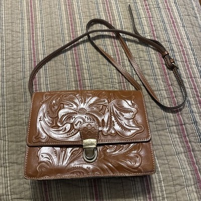Patricia Nash Tooled Emboss Florence Leather Lanza Cross Body Shoulder Bag Purse