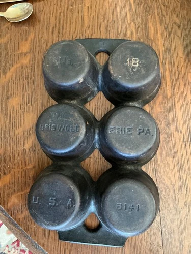 Antique Griswold No. 18 Cast Iron 6 Cup Muffin Cupcake Pan 6141 Erie PA USA #1