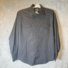 Wrangler Western Snap Shirt Mens Large Black Pearl Button Cowboy Long Sleeve