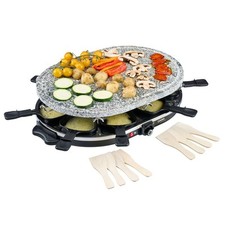 Electric Raclette Grill Non-Stick Stone or Steel Plate Foundue Pans & Spatulas